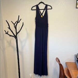 Elegant Maeve Navy Blue Maxi Racerback Dress Size 10 with Pockets!